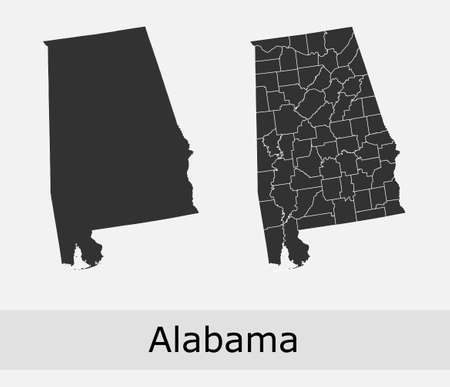 Alabama maps vector outline counties, townships, regions, municipalities, departments, bordersのイラスト素材