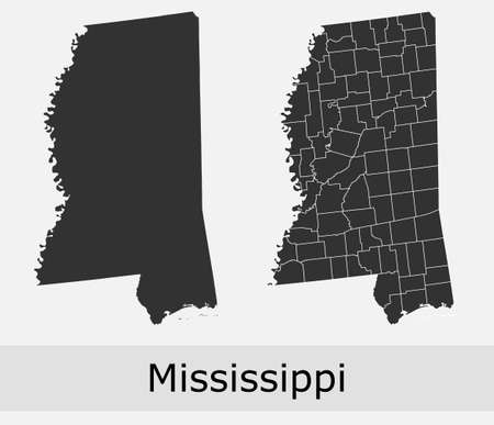 Mississippi maps vector outline counties, townships, regions, municipalities, departments, bordersのイラスト素材