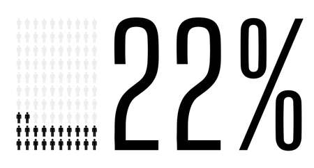 Twenty two percent people graphic, 22 percentage diagram. Vector people icon chart design for web ui design. Flat vector illustration black and grey on white background.のイラスト素材