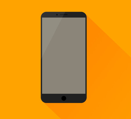 Simple smartphone mockup with blank screen with blink. Light shadow and yellow background.のイラスト素材