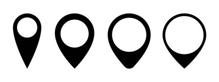 Location pin icon, map label mark, black simple location marker setのイラスト素材