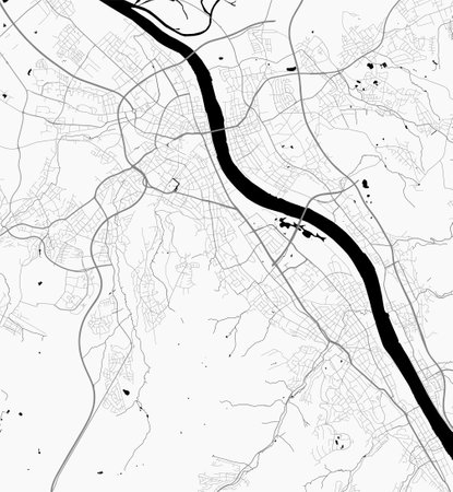 Urban city map of Bonn. Vector illustration, Bonn map grayscale art poster. Street map image with roads, metropolitan city area view.のイラスト素材