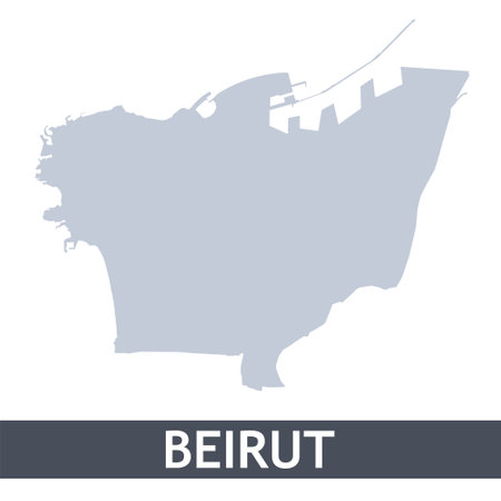 Beirut outline map. Vector map of Beirut city area within its borders. Grey with shadow on white background. Isolated illustration.のイラスト素材