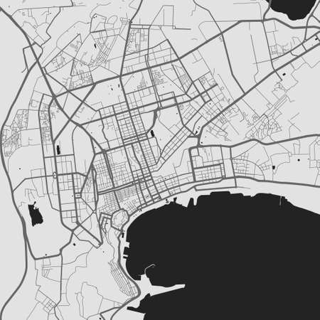 Urban city map of Baku. Vector illustration, Baku map grayscale art poster. Street map image with roads, metropolitan city area view.のイラスト素材