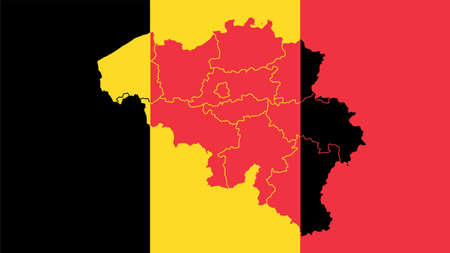 Belgium national flag with administrative regions map border inside, detailed multicolored vector illustration.のイラスト素材