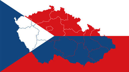 Czech Republic national flag with administrative regions map border inside, detailed multicolored vector illustration.のイラスト素材