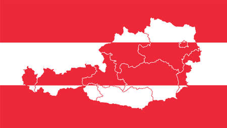 Austia national flag with administrative regions map border inside, detailed multicolored vector illustration.のイラスト素材