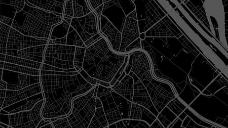 Dark black Vienna City area vector background map, streets and water cartography illustration. Widescreen proportion, digital flat design streetmap.のイラスト素材