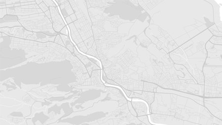 White and light grey Tbilisi City area vector background map, streets and water cartography illustration. Widescreen proportion, digital flat design streetmap.のイラスト素材