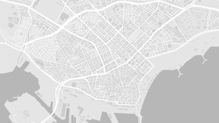 White and light grey Varna City area vector background map, streets and water cartography illustration. Widescreen proportion, digital flat design streetmap.のイラスト素材