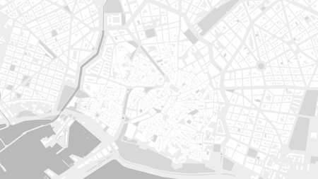 White and light grey Palma de Mallorca City area vector background map, streets and water cartography illustration. Widescreen proportion, digital flat design streetmap.のイラスト素材