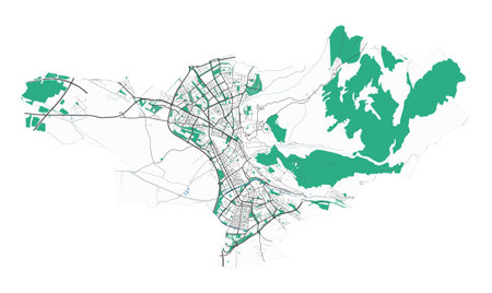 Granada map. Detailed map of Granada city administrative area. Cityscape panorama. Royalty free vector illustration. Outline map with highways, streets, rivers. Tourist decorative street map.のイラスト素材