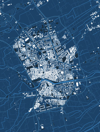 Detailed map poster of Murcia city administrative area. Cityscape panorama. Decorative graphic tourist map of Murcia territory. Royalty free vector illustration.のイラスト素材