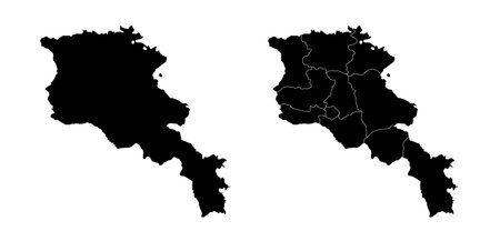 Set of state maps of Armenia with regions and municipalities division. Department borders, isolated vector maps on white background.のイラスト素材