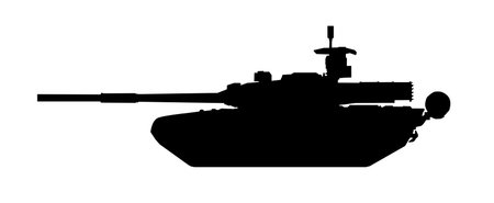 Tank silhouette. TE Karrar MBT Striker Iran. Black military battle machine vector icon on white background, modern army transport.のイラスト素材