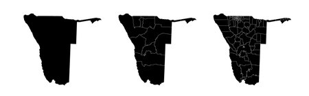 Set of state maps of Namibia with regions and municipalities division. Department borders, isolated vector maps on white background.のイラスト素材