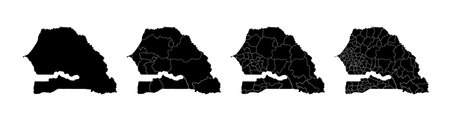 Set of state maps of Senegal with regions and municipalities division. Department borders, isolated vector maps on white background.のイラスト素材