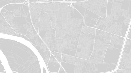Background Shubra El Kheima map, Egypt, white and light grey city poster. Vector map with roads and water. Widescreen proportion, digital flat design roadmap.のイラスト素材