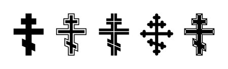 Orthodox cross set, silhouette of religious Christian symbol, icon shape collection. Outline emblem.のイラスト素材