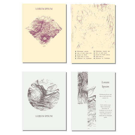 Vector template set with hand drawn elements. Textured pastel colored patterns for placards, brochures, posters, greeting cards, flyers.  Anniversary, holiday, wedding, business, birthday, party invitations.のイラスト素材