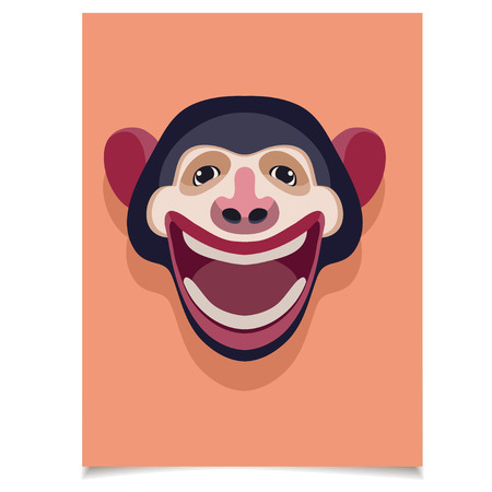 Vector template set with Smiling Monkey Head for placards, brochures, posters, greeting cards, flyers with winter greetings.のイラスト素材
