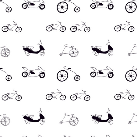 template with  bicycle. Cartoon black and white transport seamless pattern for  brochures, posters, greeting cardsのイラスト素材
