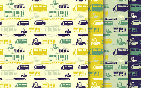 seamless pattern set with  cars. Bus, train, trolleybus, tram. Cartoon colored transport collection for  brochures, posters, greeting cardsのイラスト素材