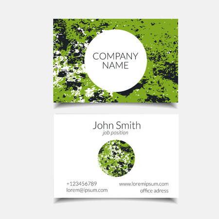Vector business card set with abstract textured design. Green forest abstract design. Isolated.のイラスト素材