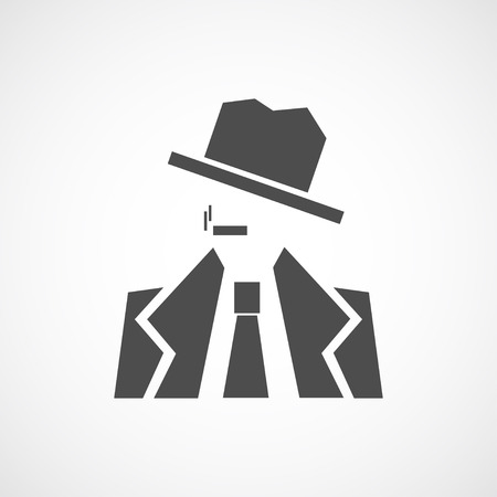 Vector flat detective icon. Isolated black icon for logo, web site design, app, UI. Flat noir illustration for posters, cards, book cover, flyers, banner, web, game designs.のイラスト素材