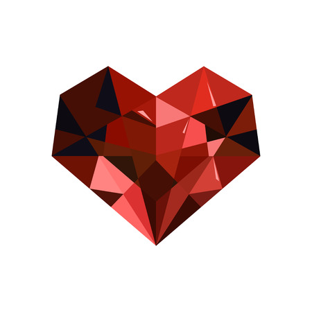 Vector red ruby diamond heart icon on white background. Isolated color heart icon for polygraphy, web design, logo, app, UI.のイラスト素材