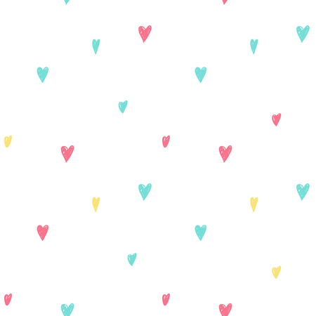 Vector seamless cartoon pattern with hearts. Hand drawn colored love pattern for paper, textile, handmade decoration, scrap-booking, polygraphy, clothes, cards.のイラスト素材