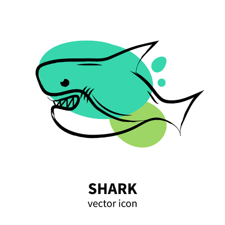 Vector shark icon on white background. Isolated fich icon for polygraphy, web design, logo, app, UI.のイラスト素材