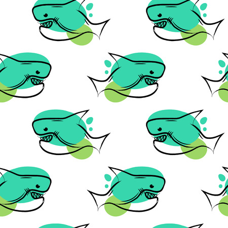 Vector seamless cartoon pattern. Colored shark pattern for paper, textile, handmade decoration, scrap-booking, polygraphy, t-shirt, cards.のイラスト素材