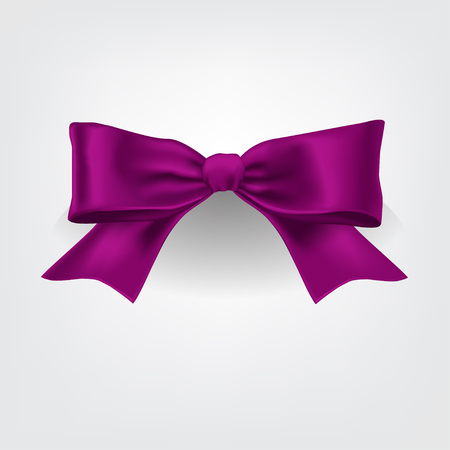 Vector violet satin ribbon on white background. Violet bow. Package decoration template.のイラスト素材