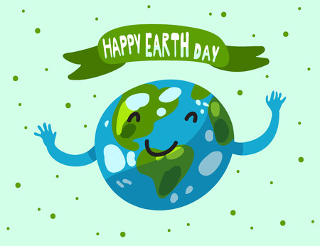 Happy Earth Day vector illustration. Colored doodle bakground. Holiday greeting card.のイラスト素材