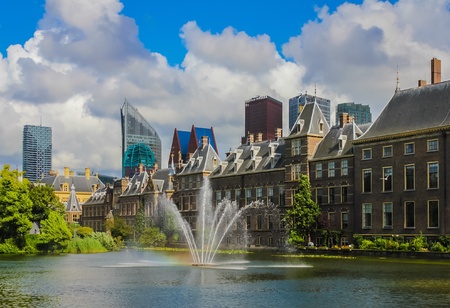 View of palace by the pond in The Hague, The Netherlandsの素材