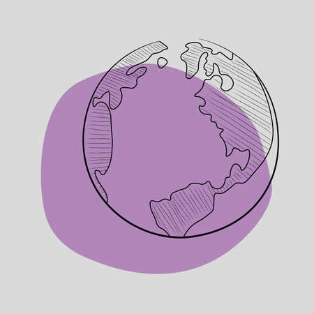 Land icon on a purple background. earth vector.  Planet Earth or globe of the world with oceans and water flat vector color icon.のイラスト素材