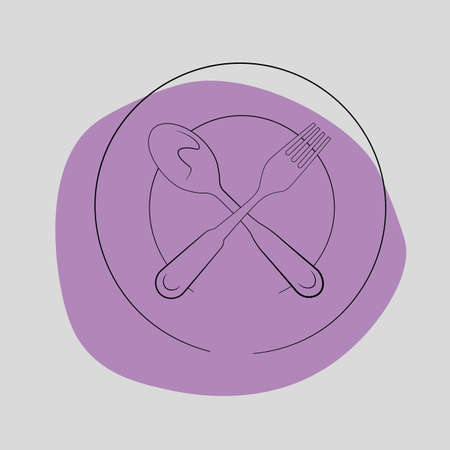 Cutlery icon on purple background.の写真素材