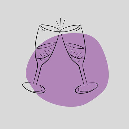 Champagne glasses icon on purple background. Two glasses of champagne or wine.の写真素材