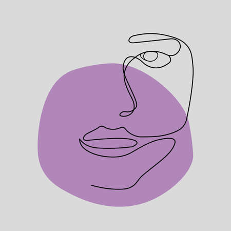 Woman's Face icon on a purple background.の写真素材