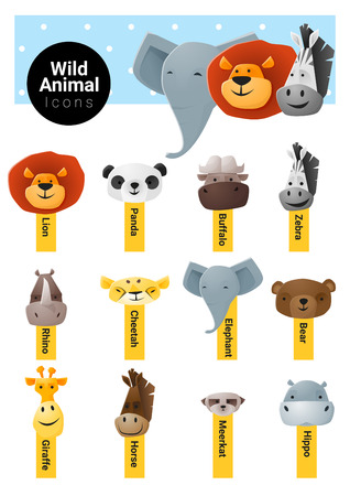 Set of cute animal icons wildlife , vector, illustrationのイラスト素材