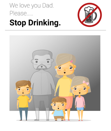 Family campaign daddy stop drinking, illustrationのイラスト素材