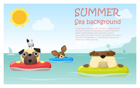 Enjoy tropical summer holiday with little dog,  vector, illustrationのイラスト素材
