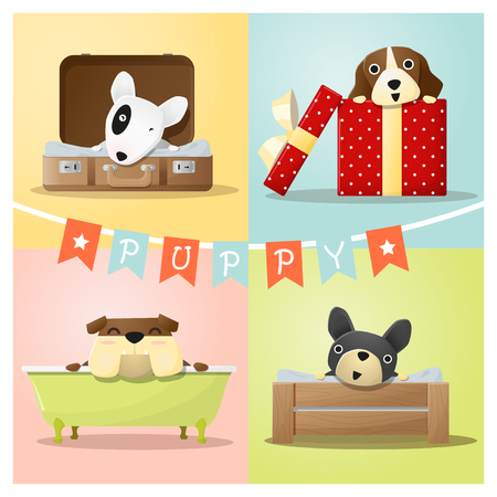 Set of cute dog background , vector , illustrationのイラスト素材