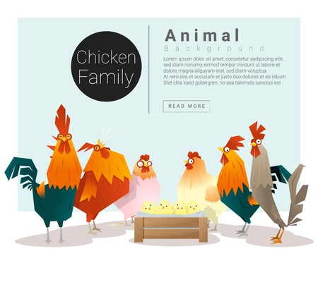 Cute animal family background with Chickens , vector , illustrationのイラスト素材
