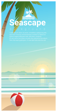 Seascape background with tropical beach in the morning , vector , illustrationのイラスト素材