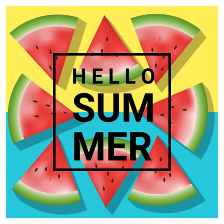 Hello summer background with watermelon , vector , illustrationのイラスト素材