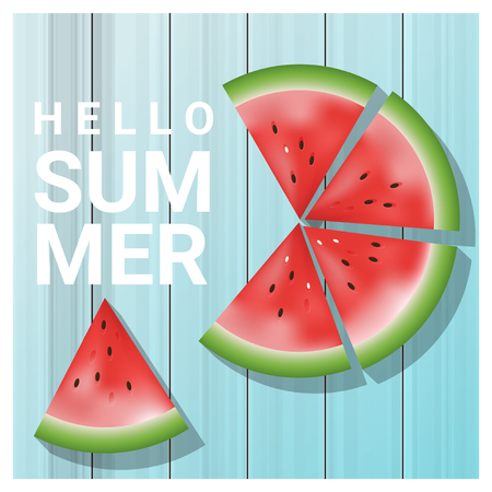 Hello summer background with watermelon , vector , illustrationのイラスト素材