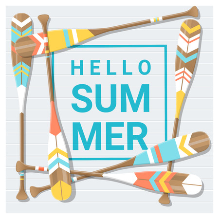 Hello summer background with painted canoe paddleのイラスト素材