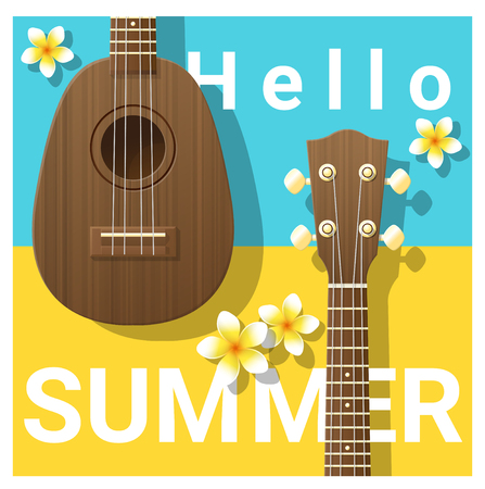 Hello summer pattern with ukulele , vector , illustrationのイラスト素材